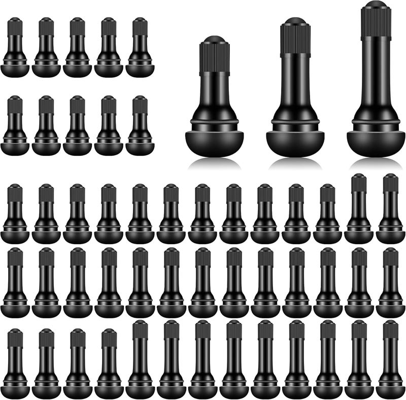 Tottist Tire Valve Stems Rubber Black Rubber Snap-in Valves,Tubeless Valve Stems Suit for 0.453 inch Rim Holes on Standard Vehicle Tires (52pcs（TR412-22pcs、TR413-20pcs、TR414-10pcs）) - Image 1
